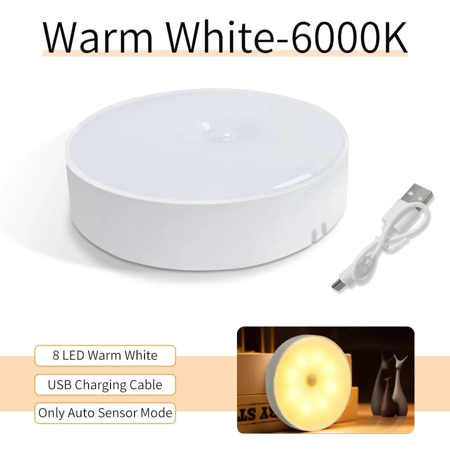 USB Rechargeable Motion Sensor Night Light – LED Puck Light for Cabinet, Hallway & Stairs