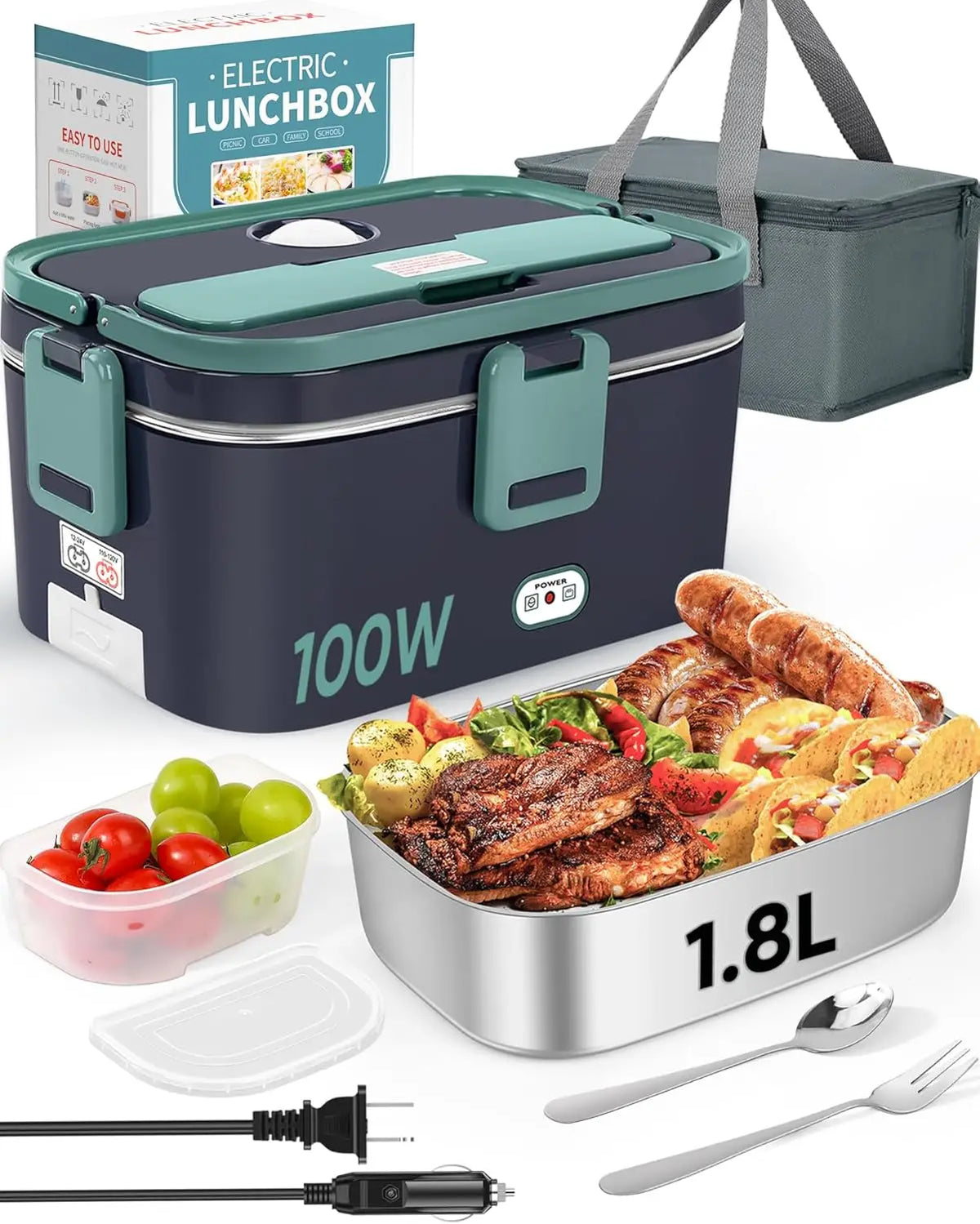 Electric Heated Lunch Box – 1.8L with Salad Box & Carry Bag
