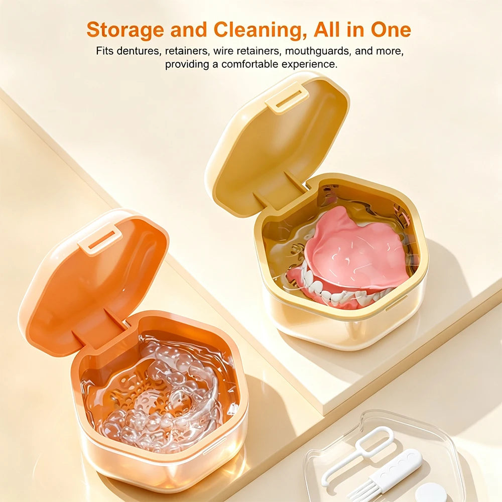 1pcs  Denture Bath Box,Denture Case,Retainer cup,Three-Layer Separation Retainer Case, Denture Cup,Mouth Guards Holder