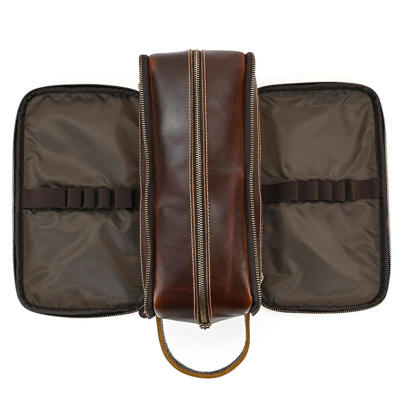Cowhide Toiletry Bag Men Leather Cosmetic Bag Man Woman Wash Bag Storage Bags Genuine Leather Handbag for Make Up Dopp Kit Male