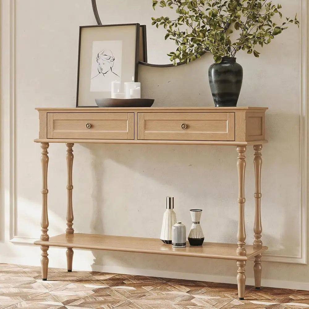 Minimalist Entryway Table with Storage Cabinet and Open Shelf for Hallway or Living Room