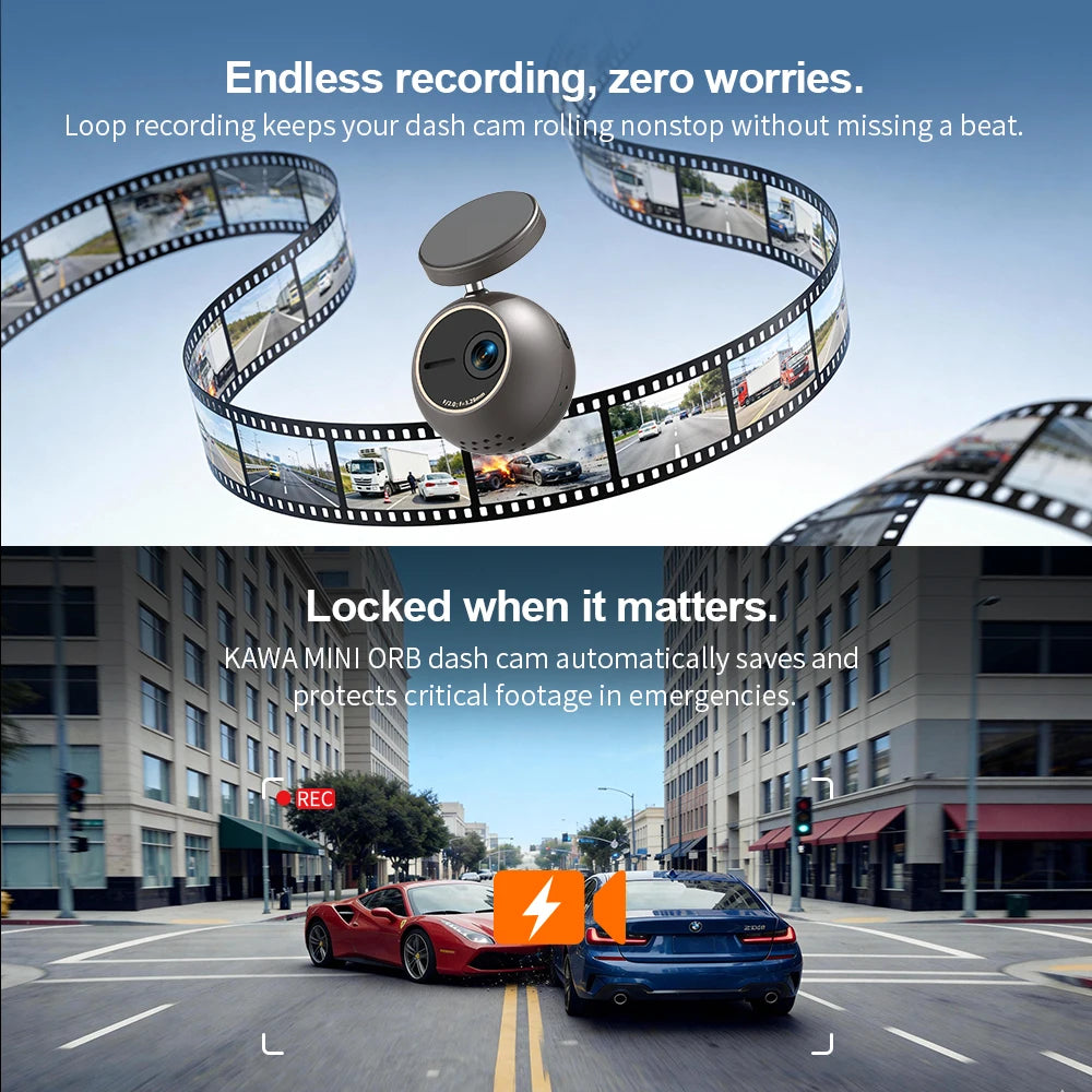 KAWA MINI ORB 2K Dash Cam with Wi-Fi & Voice Control