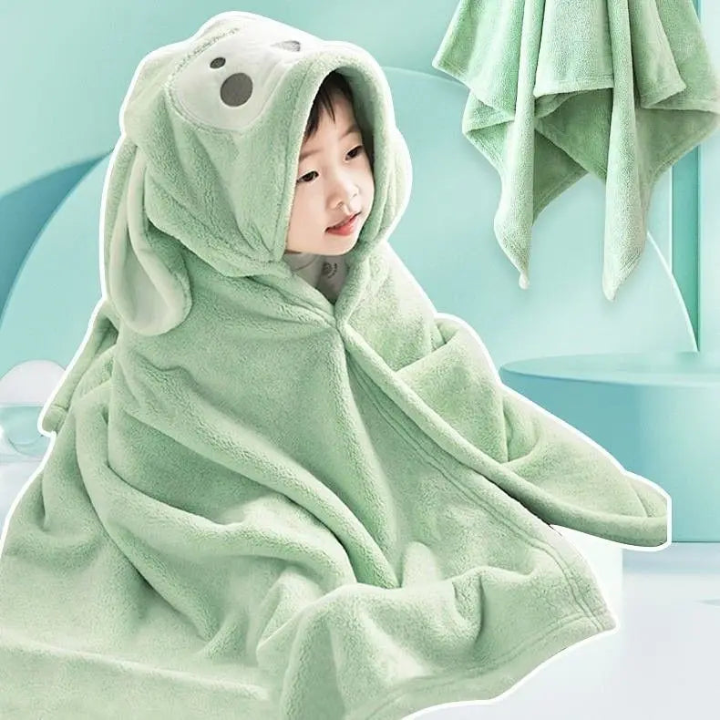 Boys Girls Hooded Bath Towel Cape Thick Coral Fleece Absorbent Wearable Baby Blanket for Nap