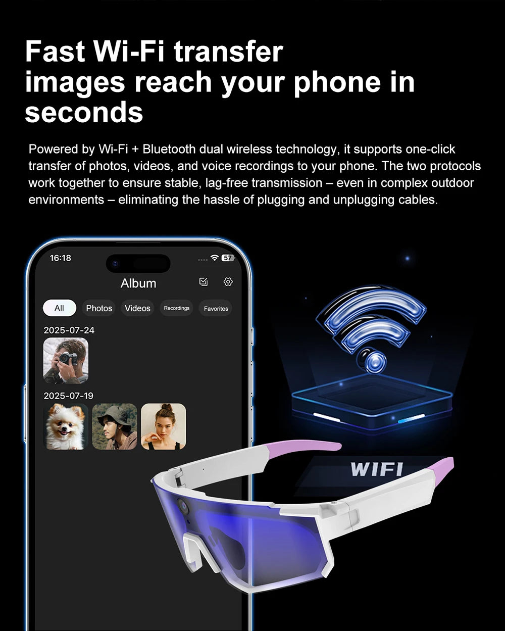 AI Smart Glasses with Camera, Touch Controls & Bluetooth