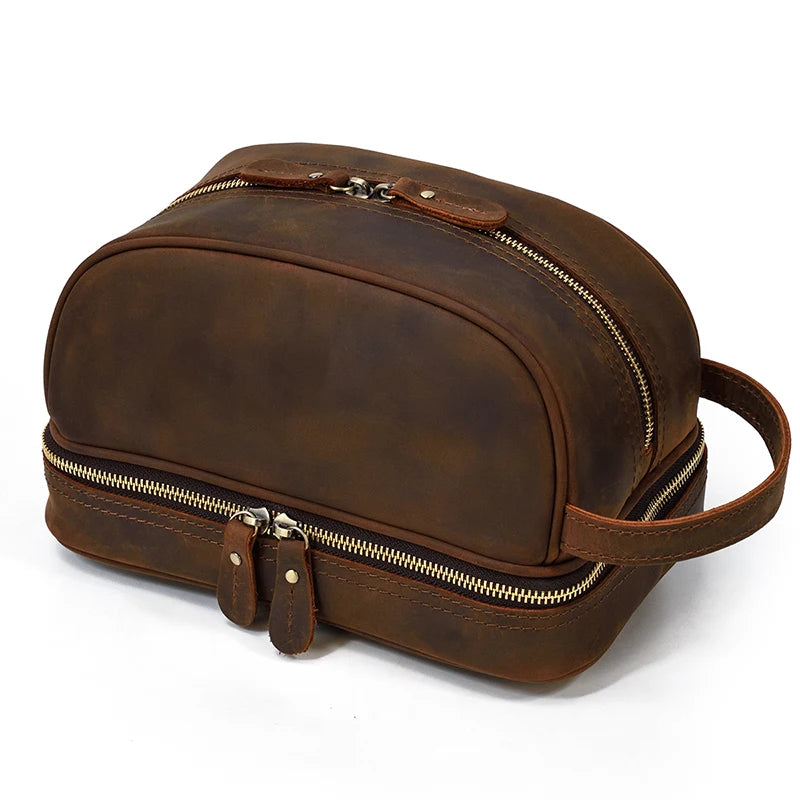 Cowhide Toiletry Bag Men Leather Cosmetic Bag Man Woman Wash Bag Storage Bags Genuine Leather Handbag for Make Up Dopp Kit Male