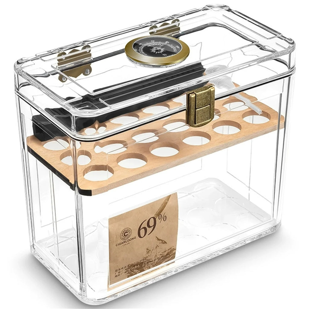 Acrylic Cigar Humidor with Hygrometer – Approx. 18 Cigars