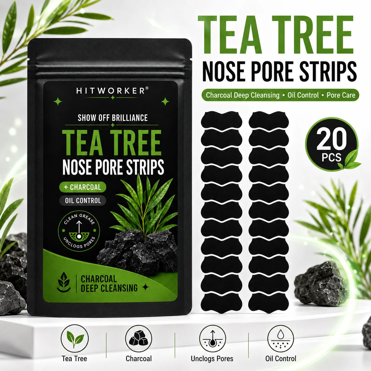 20pcs Blackhead Nose Strips Deep Cleansing Nasal Patch Remove Dirt Shrink Pores
