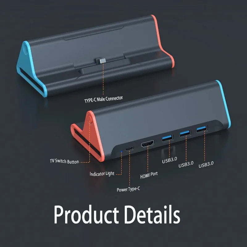 4K HDMI Docking Station for Switch 2, USB-C Male Portable Dock with 60Hz Projection & Charging, HD Video Output to TV