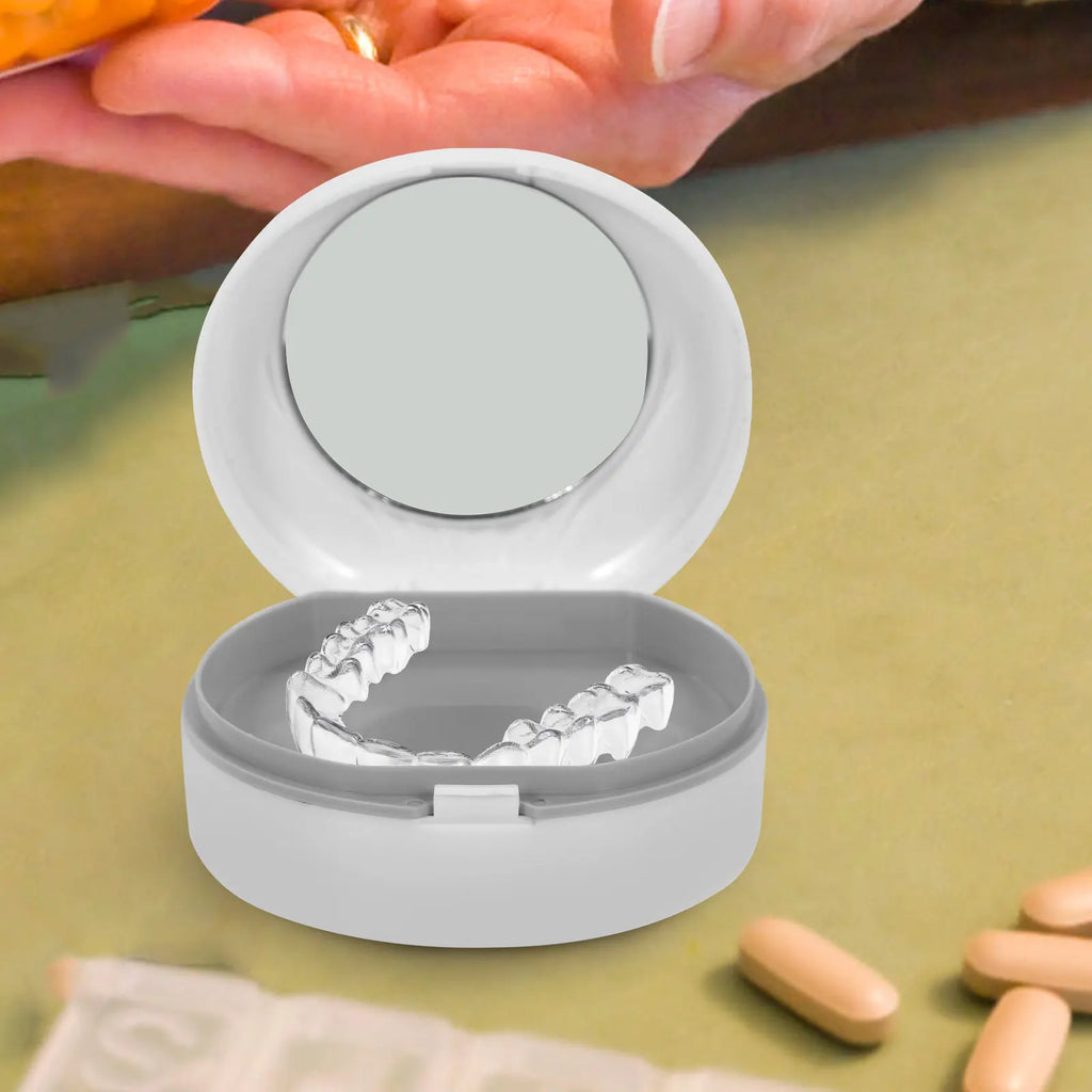Small Denture Box Portable Orthodontic Retainer Case for Braces False Teeth Mouth Guard Compact Breathable Travel Denture