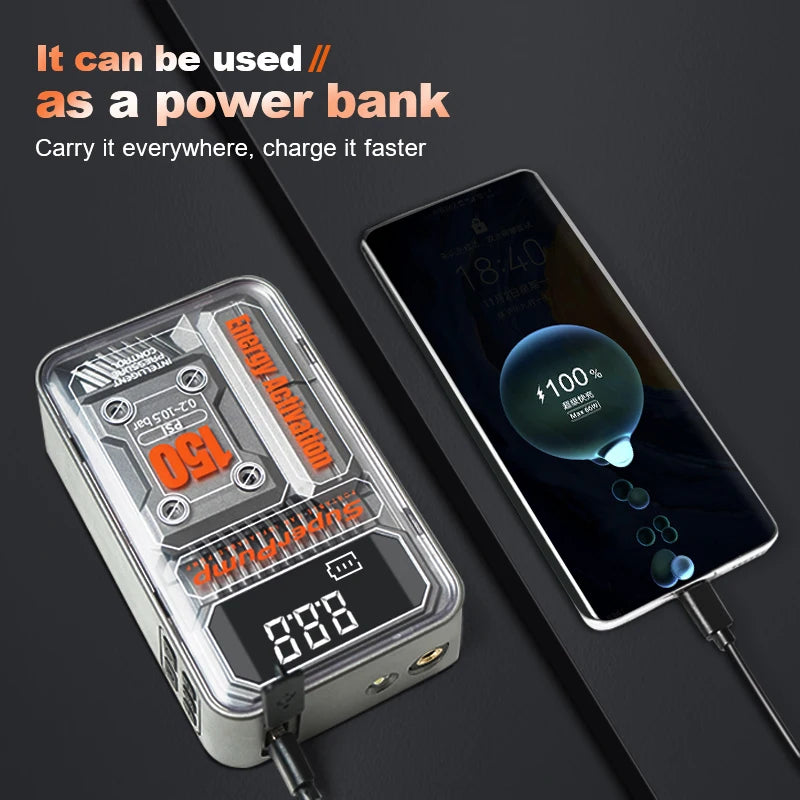 Portable Car Air Compressor, 150PSI Tire Inflator, 4000mAh