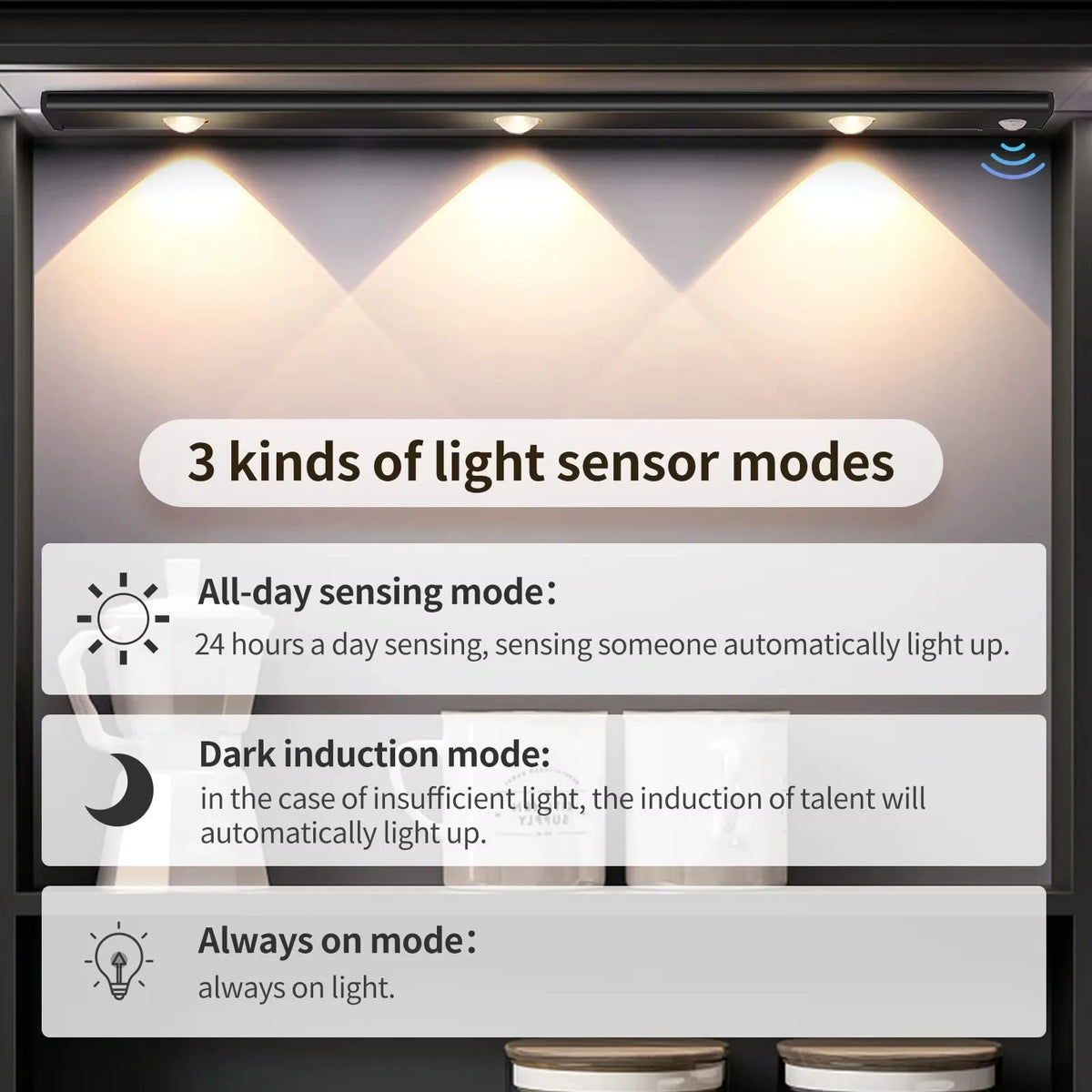 Slim Rechargeable LED Cabinet Light with Motion Sensor – 20–50cm