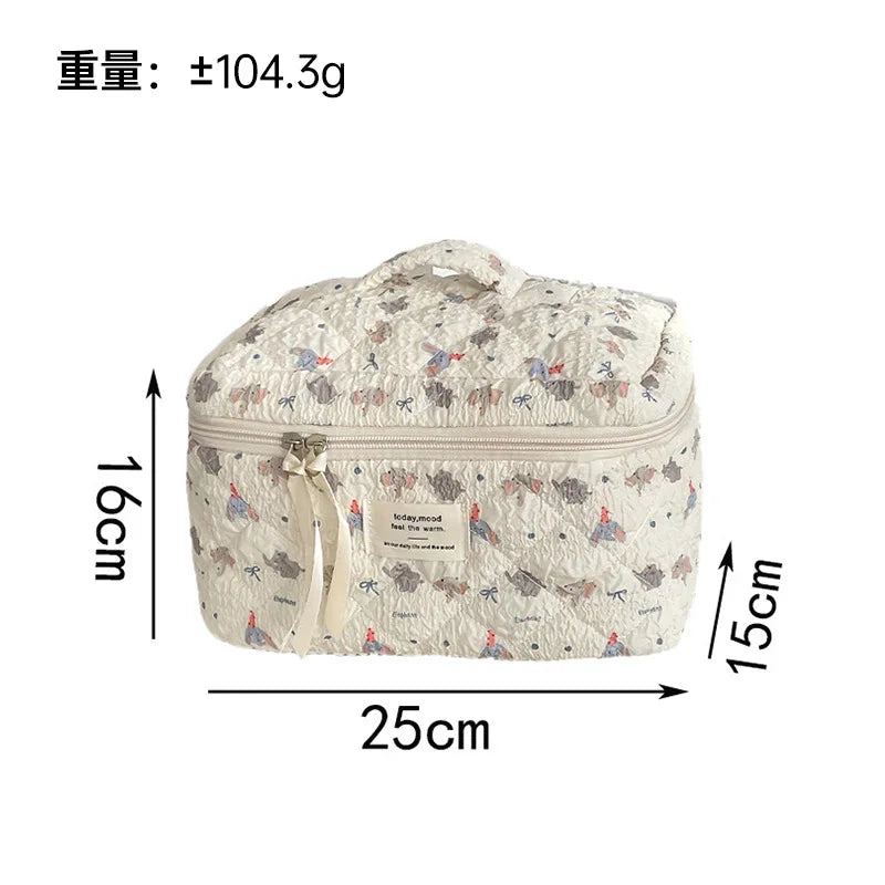 Cartoon baby elephant seersucker cosmetic bag soft cute padded cotton large-capacity storage bag travel portable washing bag