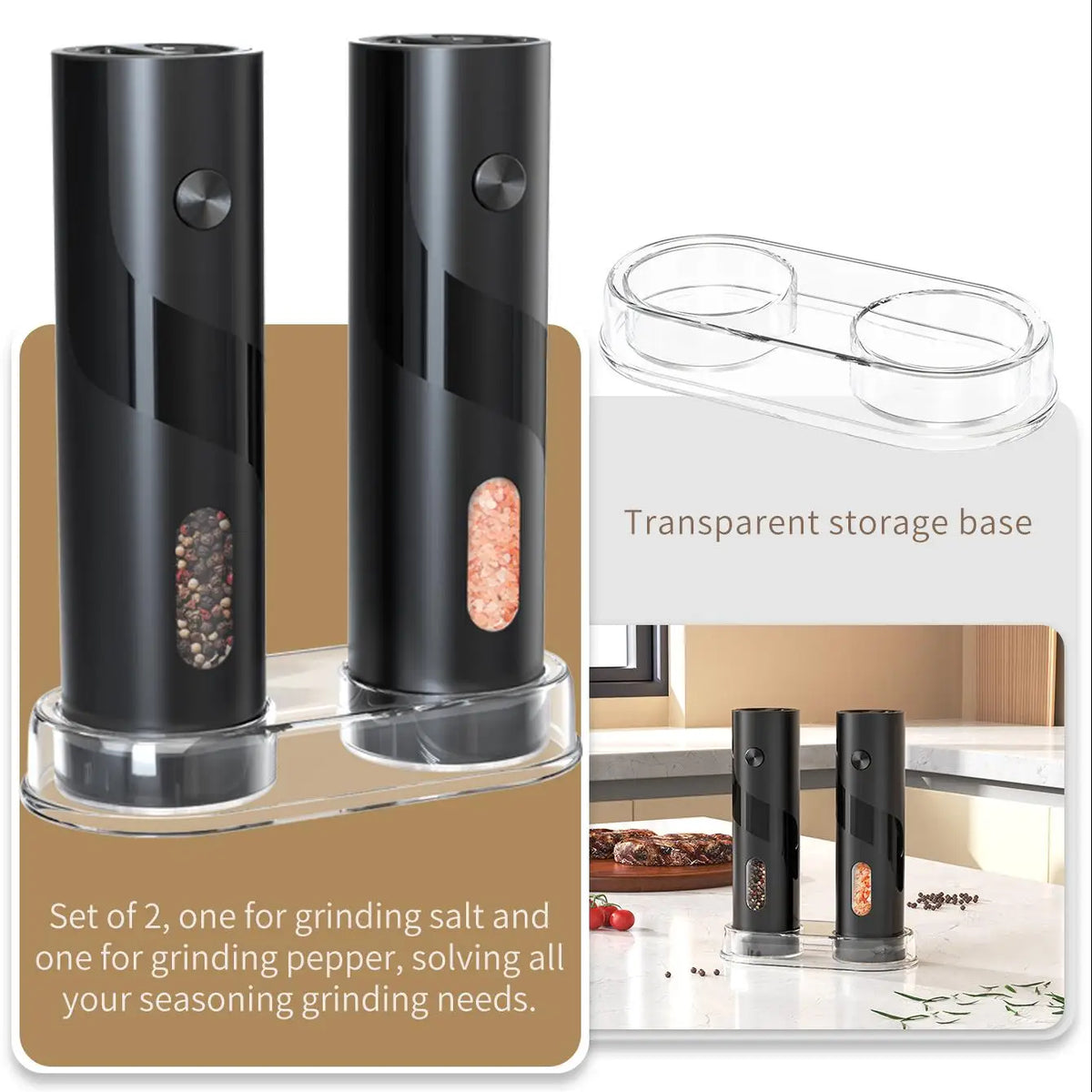 1/2 pcs Electric Automatic Salt and Pepper Grinder Set Led Light Grinder Set Spice Mill Adjustable Spices Grinder Kitchen Tools
