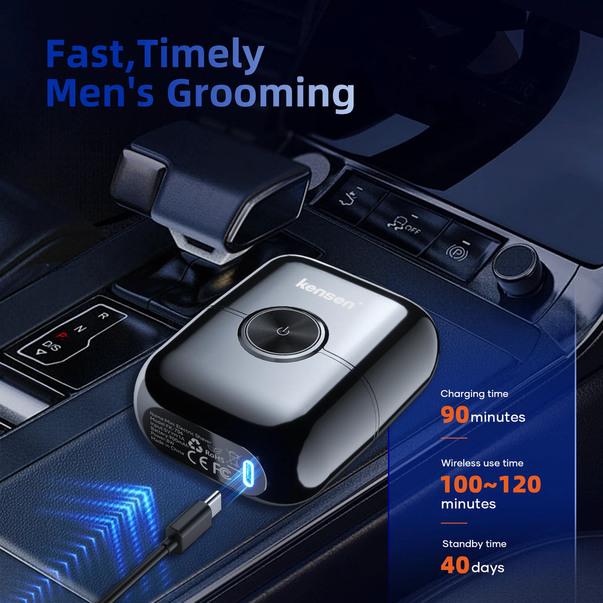 Men's Mini Foil Electric Shaver – USB-C Rechargeable, Silver