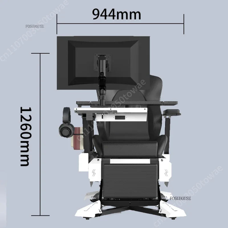 Reclining Gaming Workstation Cockpit with Monitor Stand & Work Tray