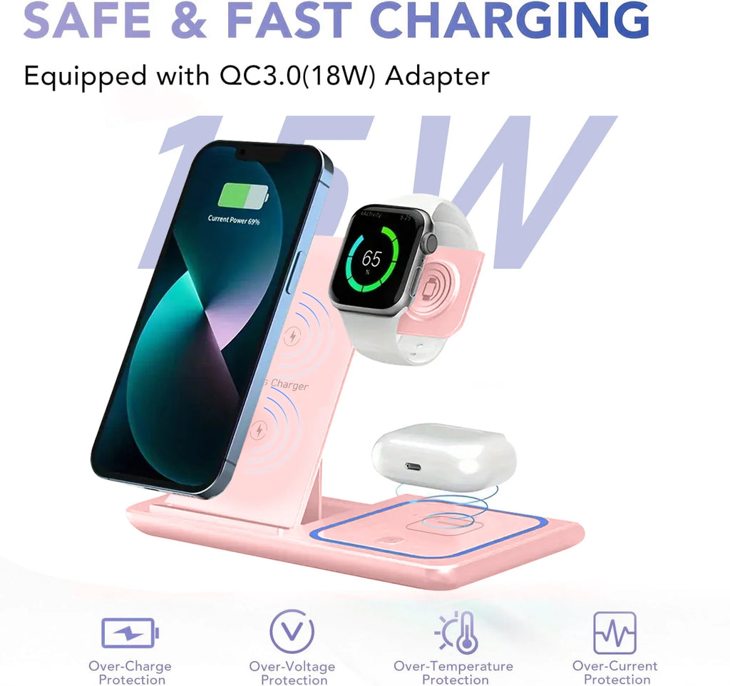 3-in-1 Wireless Charging Stand for Phone, Watch & Earbuds