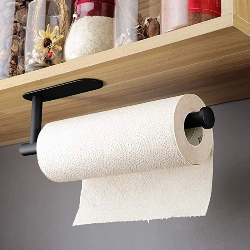 Kitchen Towel Holder & Storage Rack, Black or Silver