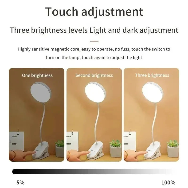 USB Rechargeable Clip-On LED Desk Lamp with 3 Colour Modes