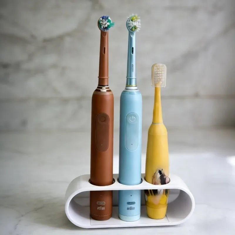 Electric toothbrush holder for bathroom use, large capacity design to store 3 toothbrushes and keep space tidy