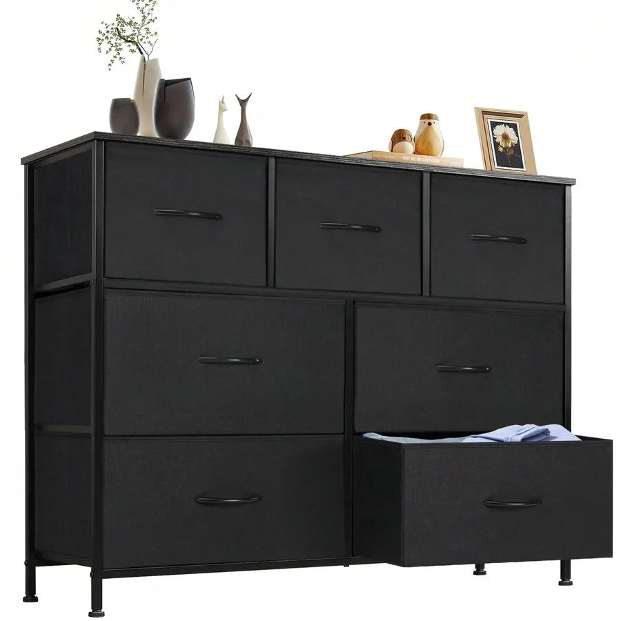 Dresser For Bedroom With 7 Fabric Drawers, Chest Organizer Units For Clothing, Closet, Guestroom, Storage Tower With Cabinet, Me