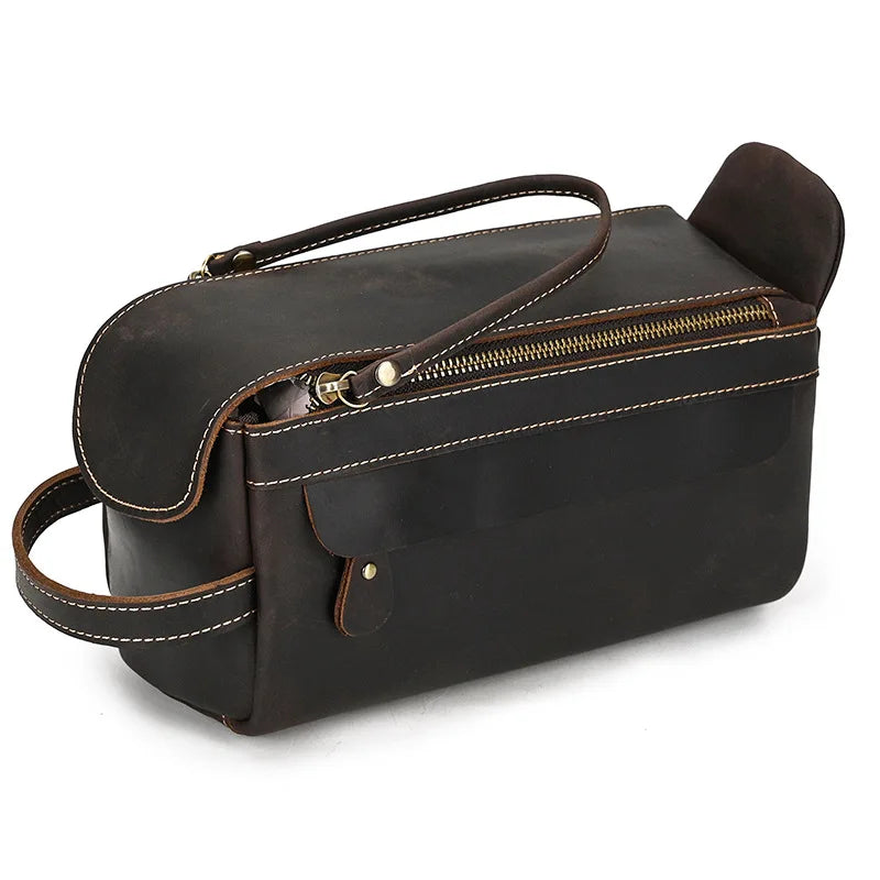 Cowhide Toiletry Bag Men Leather Cosmetic Bag Man Woman Wash Bag Storage Bags Genuine Leather Handbag for Make Up Dopp Kit Male