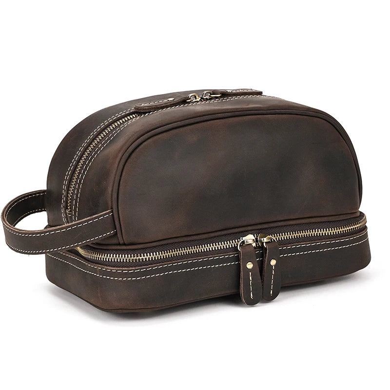 Cowhide Toiletry Bag Men Leather Cosmetic Bag Man Woman Wash Bag Storage Bags Genuine Leather Handbag for Make Up Dopp Kit Male