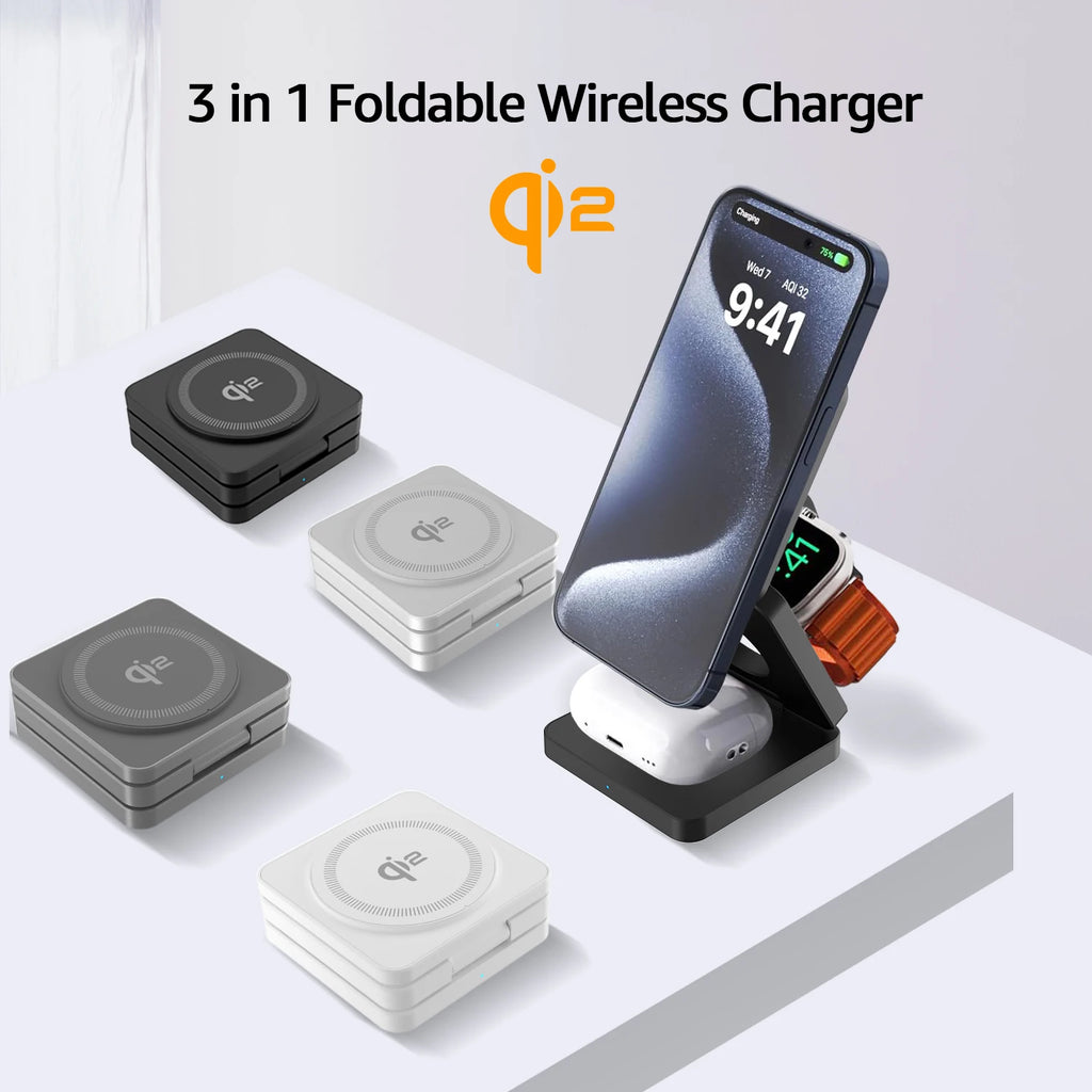 Qi2 3-in-1 Magnetic Wireless Charging Stand for iPhone, Apple Watch & AirPods
