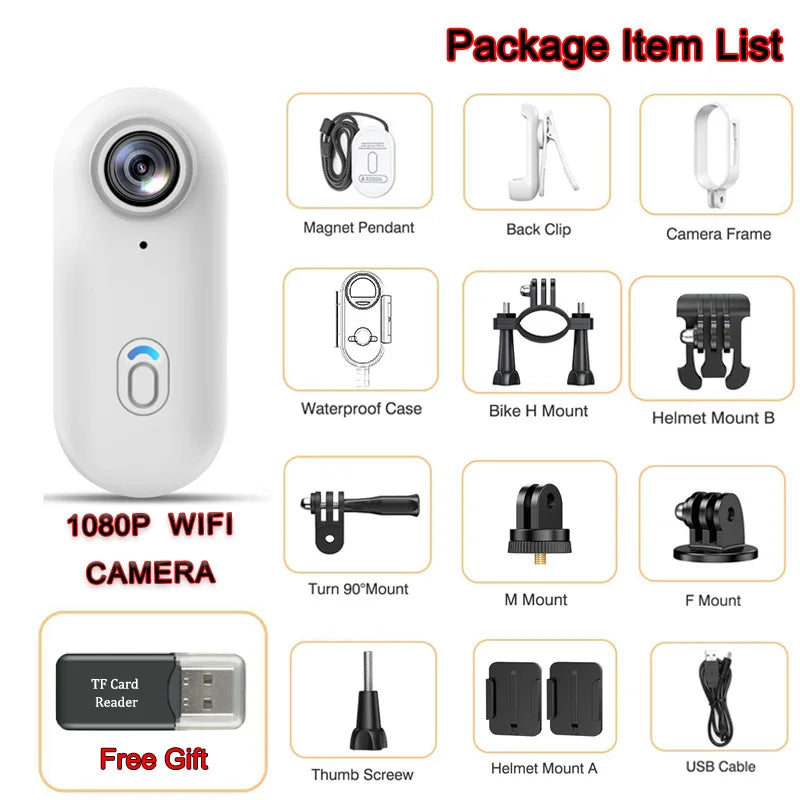 Mini Wearable Action Camera - 1080P HD Clip-On Vlogging Camera with WiFi