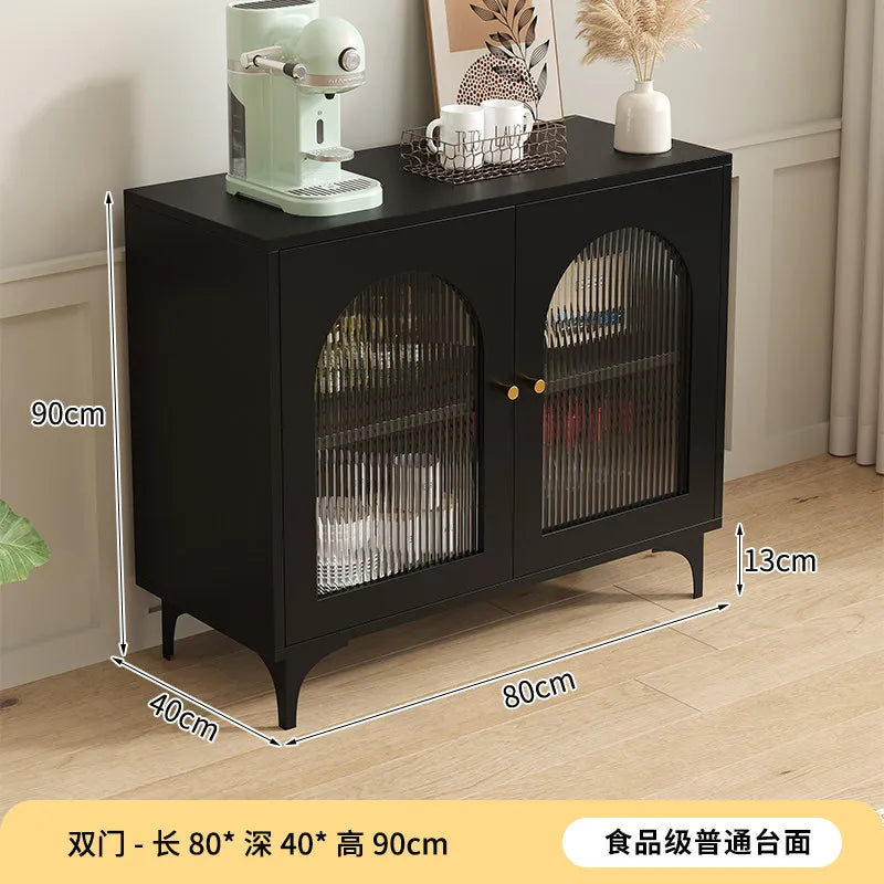 Black Sideboard Cabinet with Arched Ribbed Glass Doors
