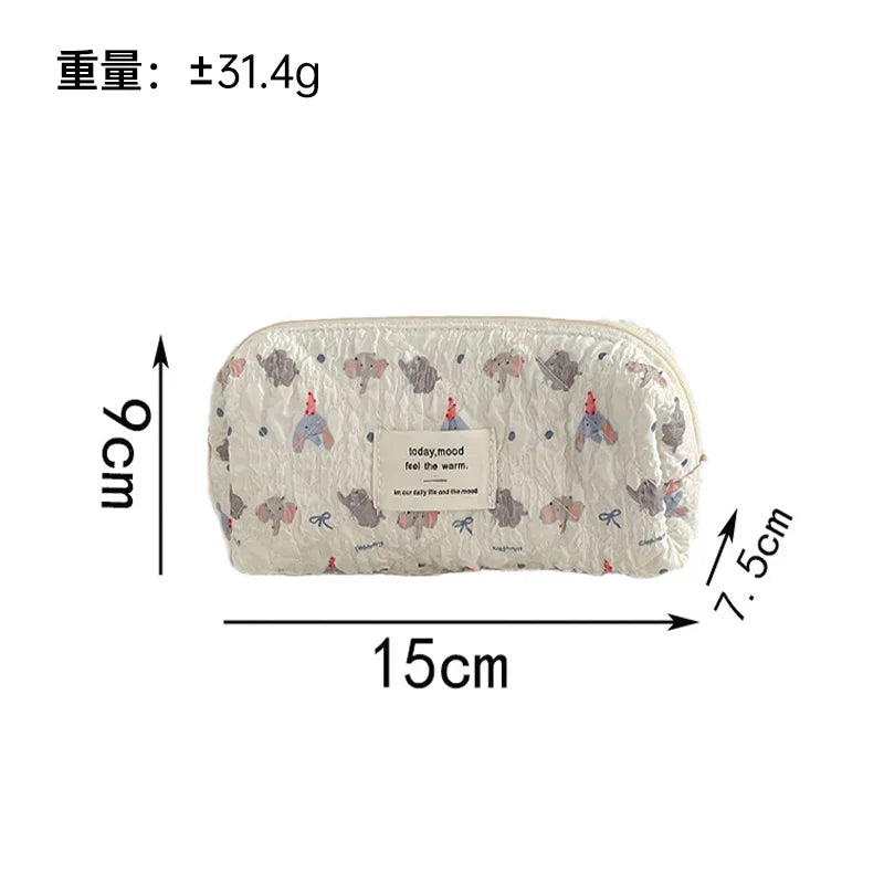Cartoon baby elephant seersucker cosmetic bag soft cute padded cotton large-capacity storage bag travel portable washing bag
