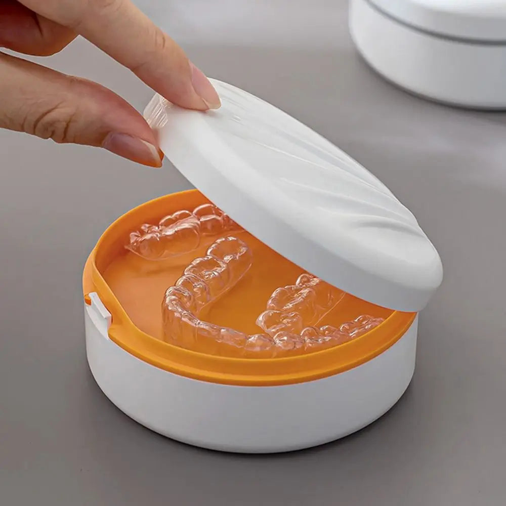Double Layer Orthodontic Retainer Case Mouthguard with Mirror Denture Bath Storage Box Shell Shaped Cleaning Tooth
