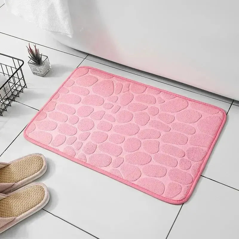 Embossed Microfibre Floor Mat – Anti-Slip, Memory Foam, Pebble Design for Bathroom & Living Room