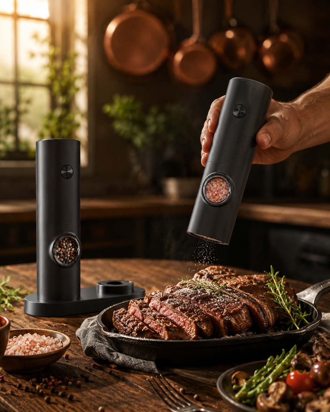 Electric Automatic Salt and Pepper Grinder Set with Led Light Grinder Set Spice Mill Adjustable Spices Grinder Kitchen Tools
