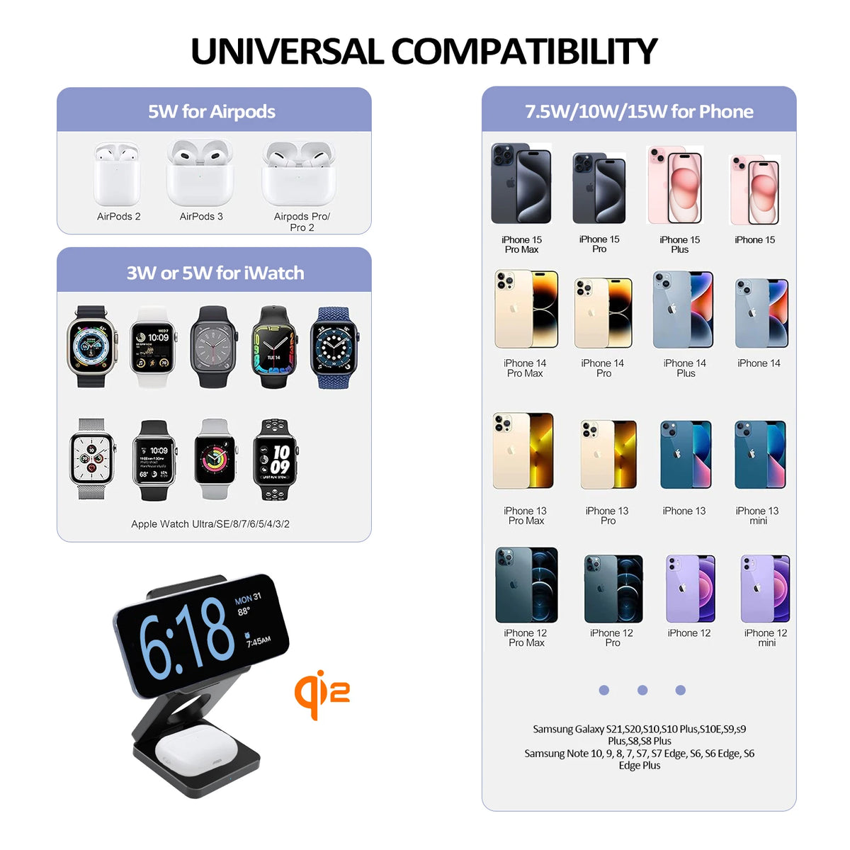Qi2 3-in-1 Magnetic Wireless Charging Stand for iPhone, Apple Watch & AirPods
