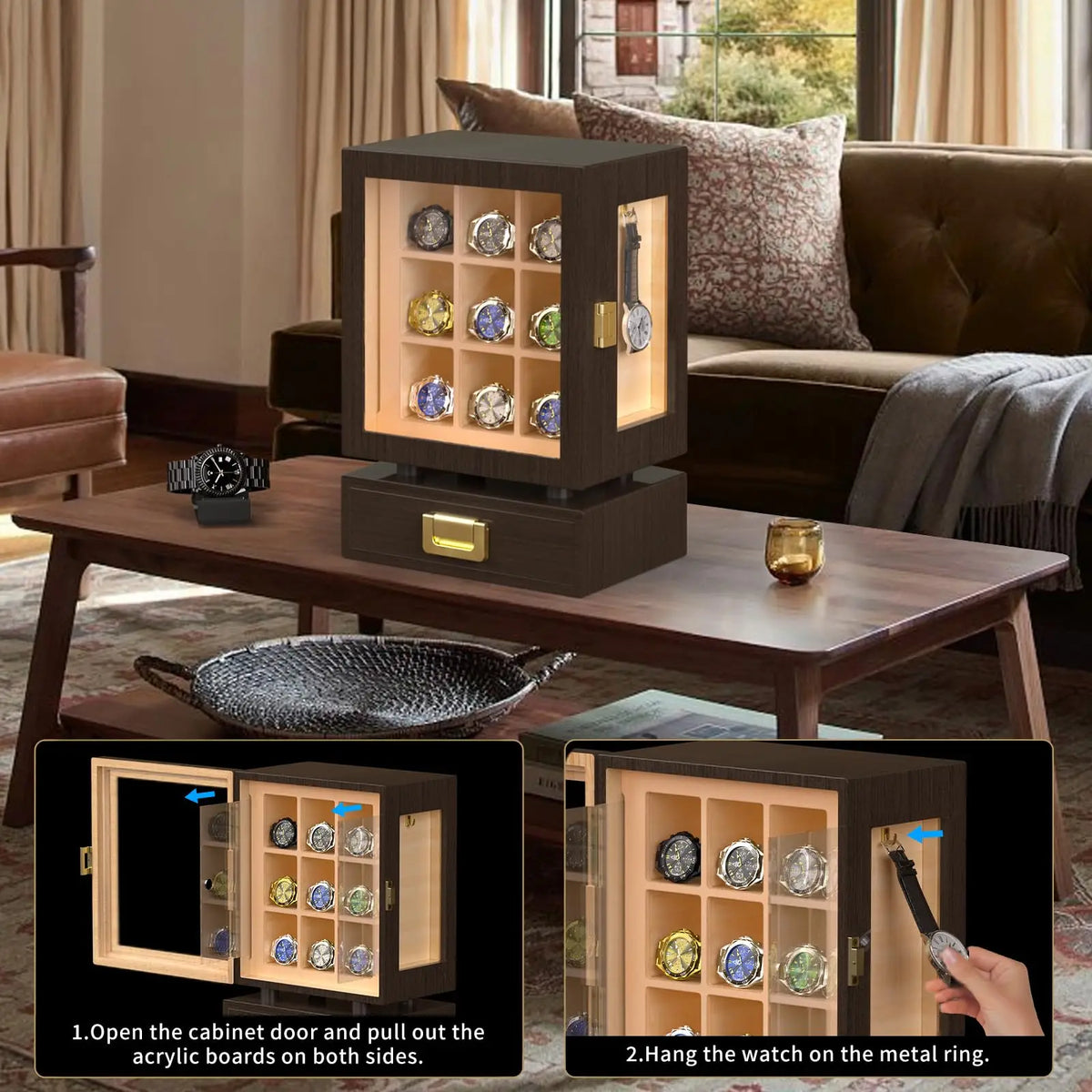 Wooden Watch Storage Box with Drawer