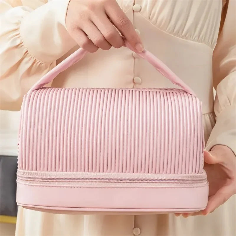 3-Piece Ribbed PU Leather Cosmetic Bag Set | Travel Toiletry Organiser for Women