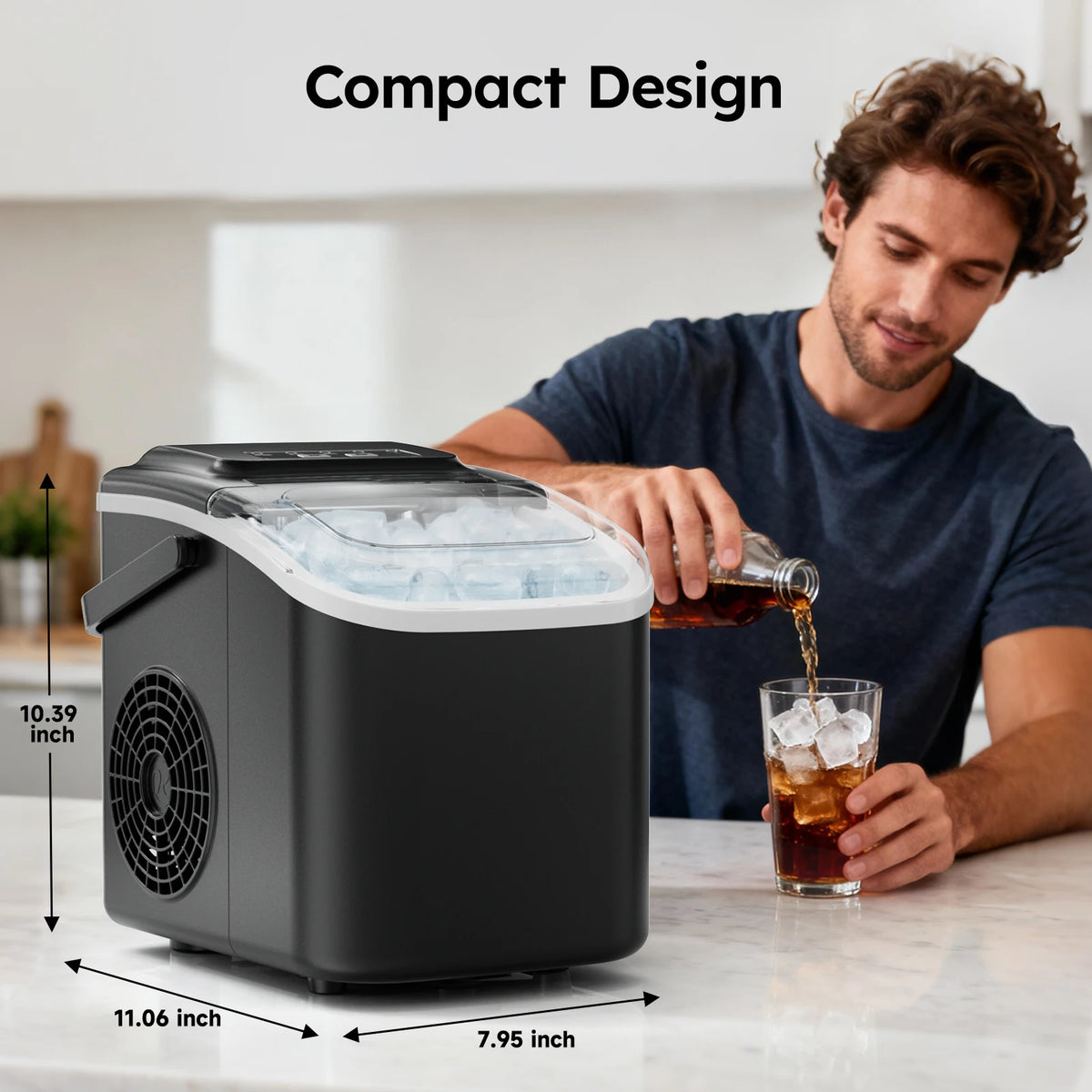 Portable Countertop Ice Maker with Handle, Bullet Ice