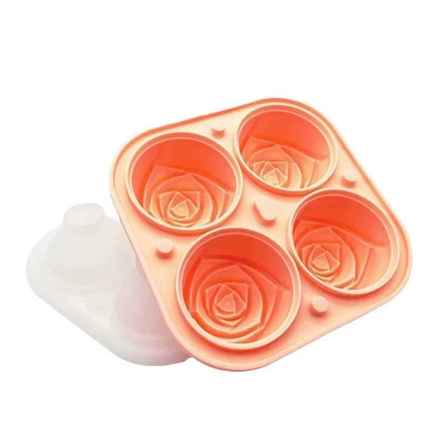 3D Rose Silicone Ice Cube Tray – 4-Hole Flower Shape Mould for Drinks & Cocktails
