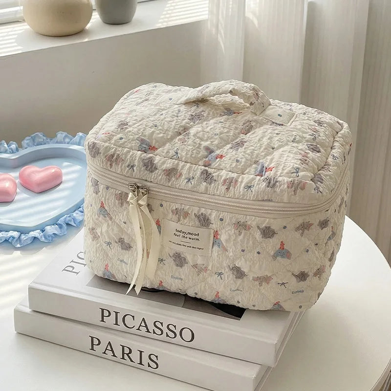 Cartoon baby elephant seersucker cosmetic bag soft cute padded cotton large-capacity storage bag travel portable washing bag