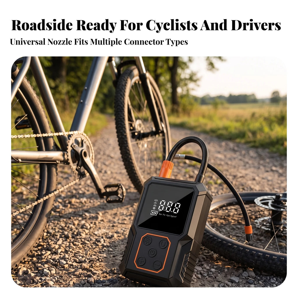 Portable Tire Inflator, Compact Rechargeable Electric Air Pump
