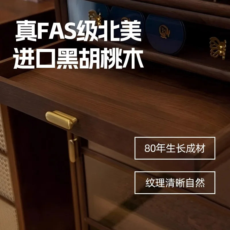 North American black walnut solid wood dental cabinet teacup tea set storage modern light luxury floor-to-ceiling cabinet