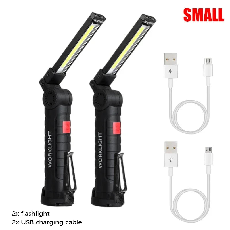 Folding COB LED Work Light - USB Rechargeable Magnetic Inspection Lamp with Hook
