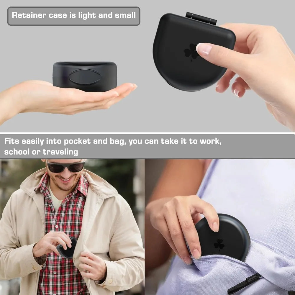 Universal Dental Storage Case Holder for Retainers Dentures Night Guards Mouth Guards Teeth Aligners Slim Braces Orthodontic Appliances and Oral Care Devices Travel Friendly Protective Box with Secure Lid Sleek Black
