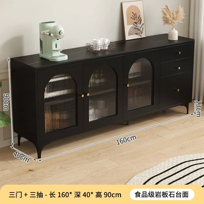 Black Sideboard Cabinet with Arched Ribbed Glass Doors