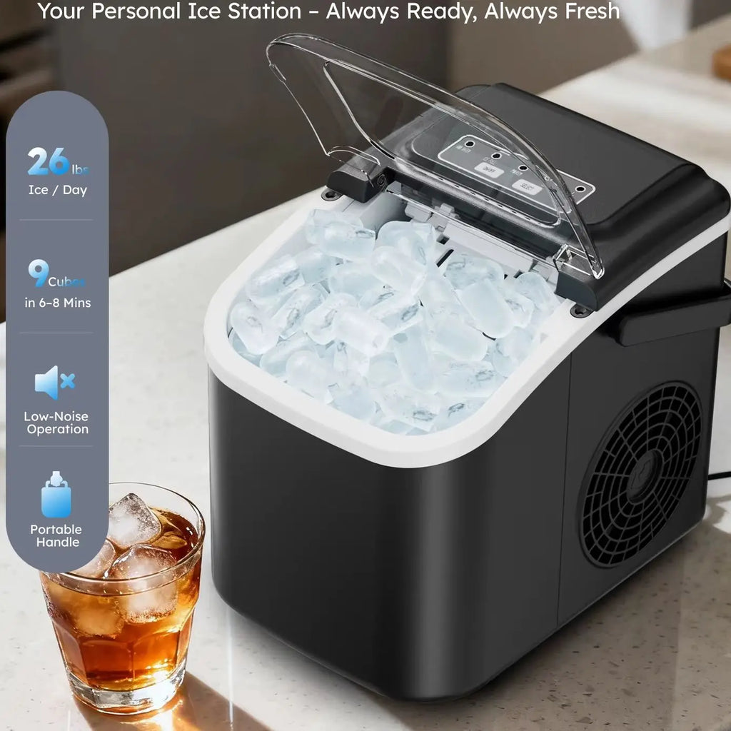 Portable Countertop Ice Maker with Handle, Bullet Ice