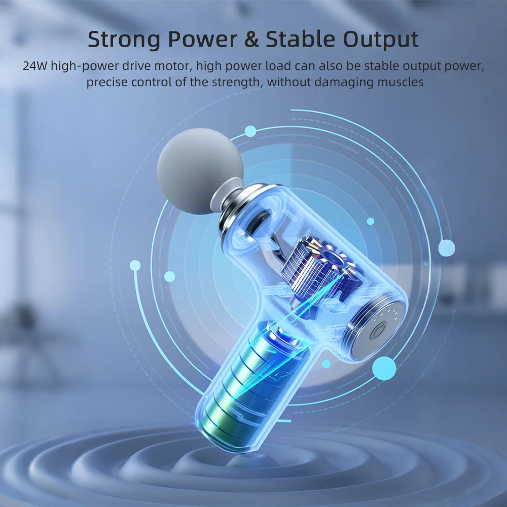 Mini Rechargeable Massage Gun with 6 Speeds and 4 Heads