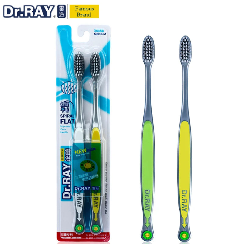 Dr.Ray Medium Toothbrush Good Quality Bamboo Charcoal Spiral Bristles ECO Friendly Adult Toothbrush 2pcs/Package