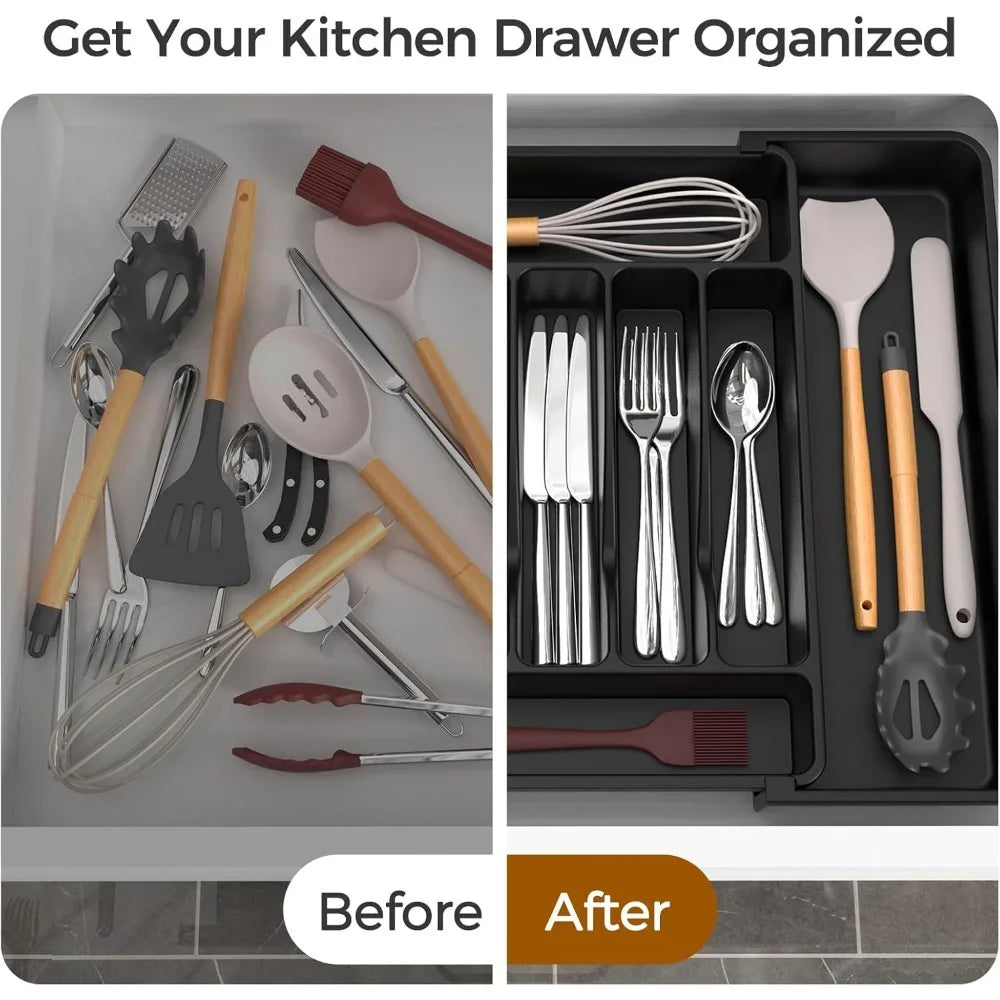 NEW-Extra Large Expandable Silverware Organizer, BPA-Free Food-Safe Cutlery Flatware Organizer, Kitchen Utensil Drawer