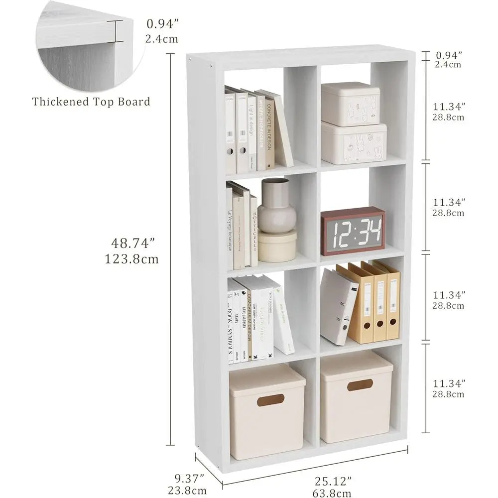 11 Inch Open Back Cube Bookcase with Thickened Border - White, 8 Cubes for Home or Office Display