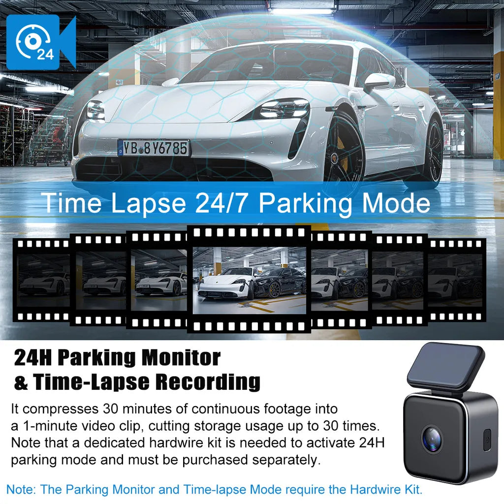 F18 2K Mini Dash Cam with Wi-Fi & Parking Monitor
